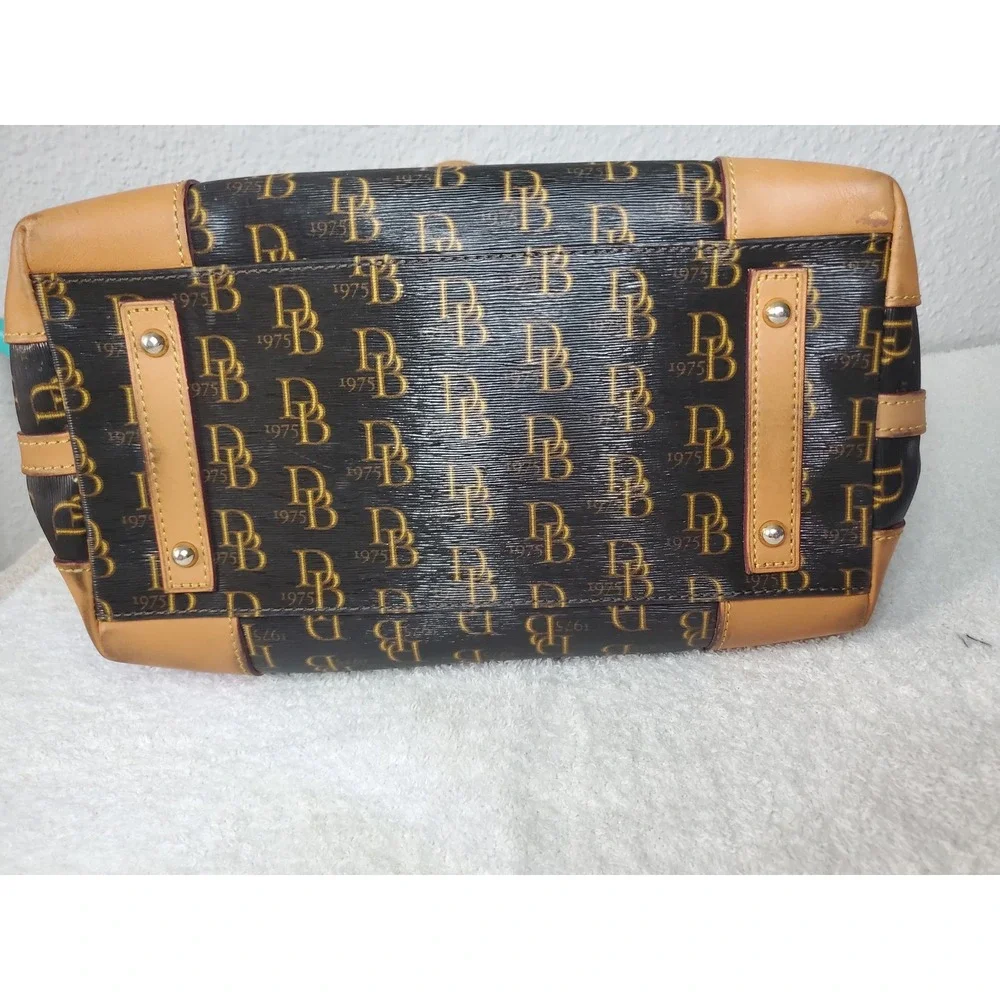 Dooney & Bourke Monogram Coated Canvas Florentine Vacchetta Leather Satchel